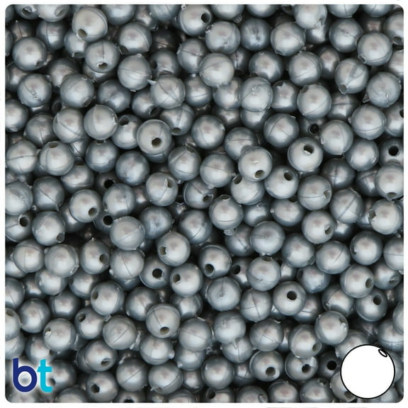 BeadTin Grey Pearl 6mm Round Plastic Beads (500pcs)