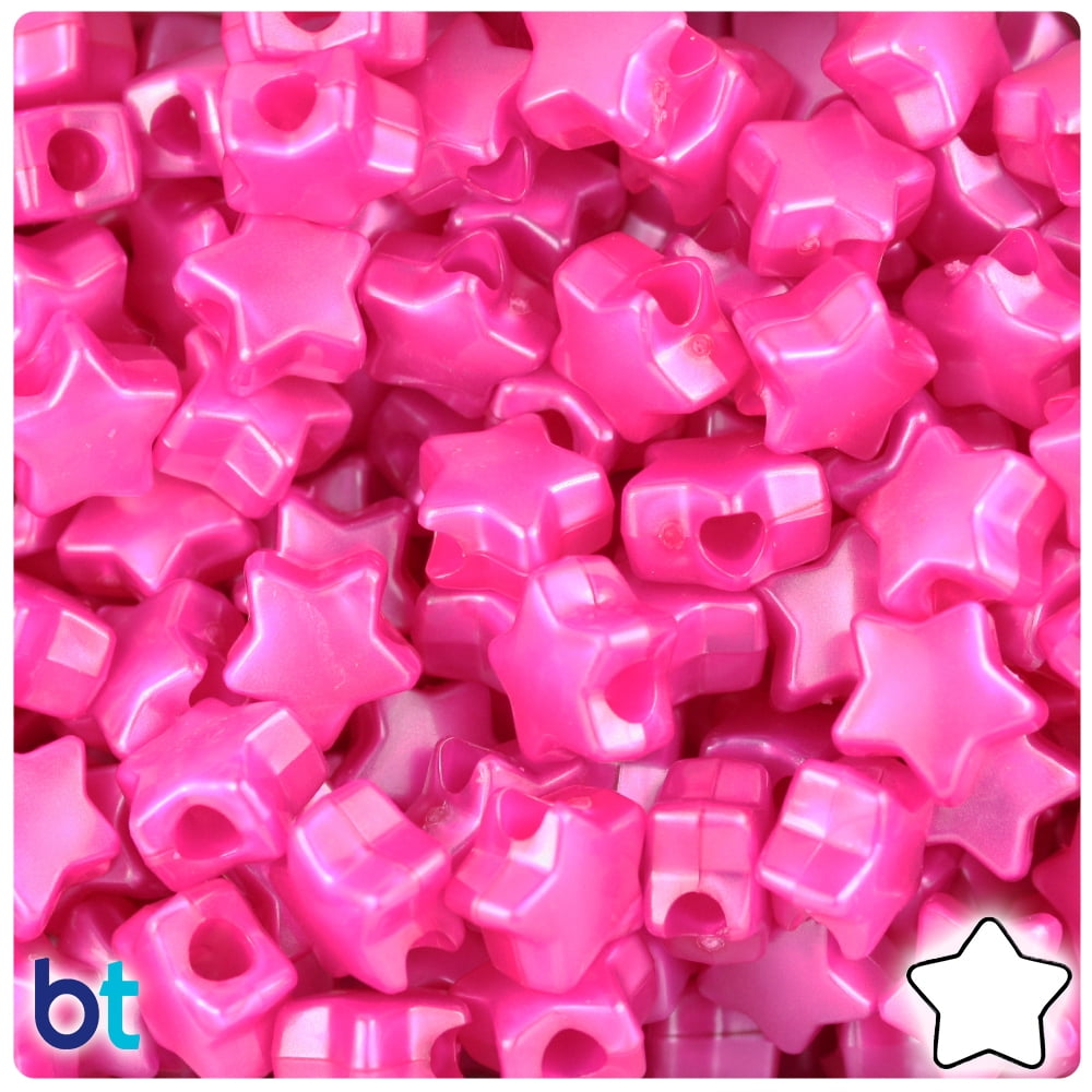 Heart Plastic Pony Beads, 13mm, Hot Pink Pearl, 125 beads - Pony