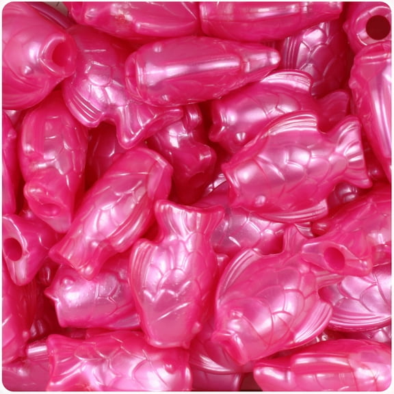 BeadTin Hot Pink Pearl 24mm Fish Pony Beads (24pcs)