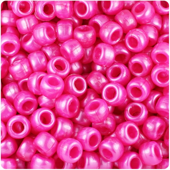 BeadTin Hot Pink Pearl 9mm Barrel Pony Beads (500pc)