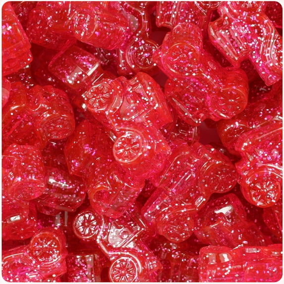 BeadTin Hot Pink Sparkle 25mm Car Pony Beads (24pcs)