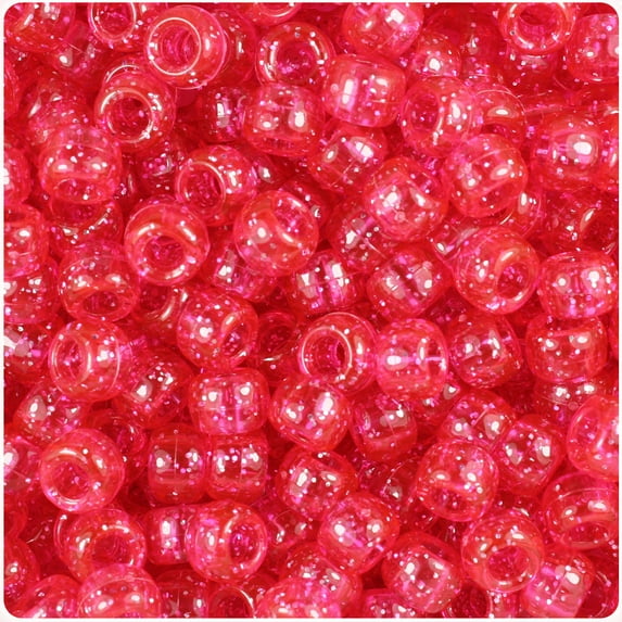 BeadTin Hot Pink Sparkle 9mm Barrel Pony Beads (500pcs)