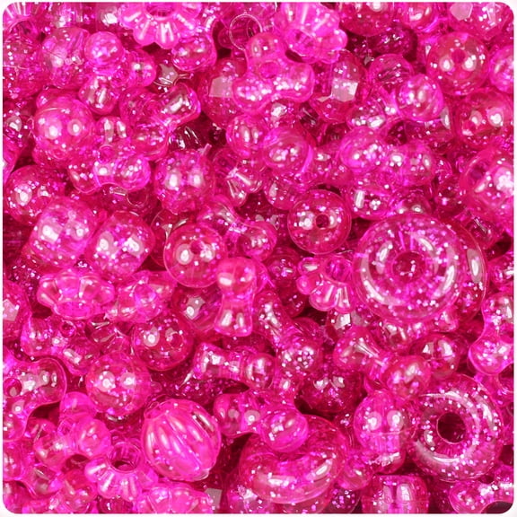 BeadTin Hot Pink Sparkle Plastic Craft Bead Mix (4oz)