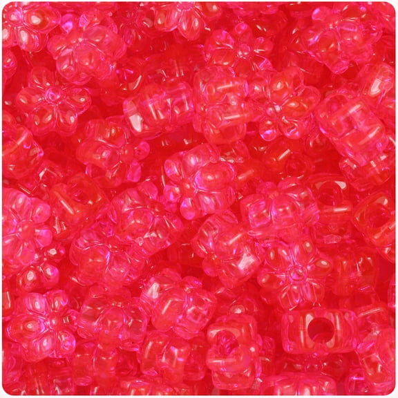 BeadTin Hot Pink Transparent 13mm Flower Pony Beads (250pcs)