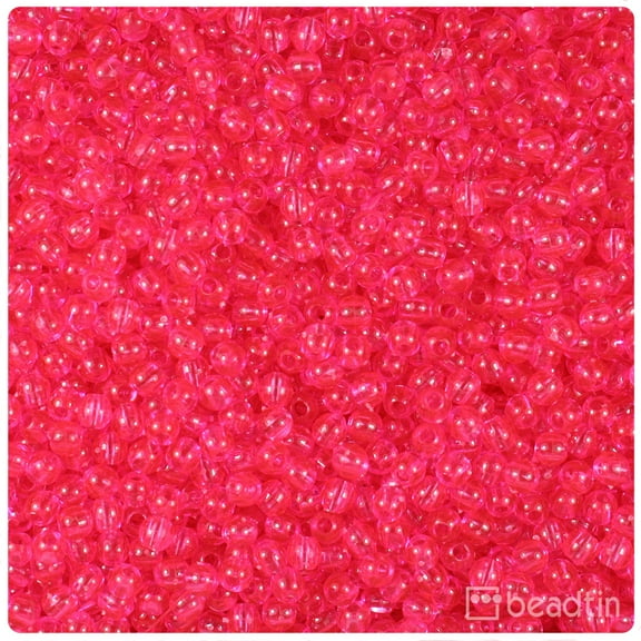 BeadTin Hot Pink Transparent 4mm Round Plastic Beads (1000pcs)