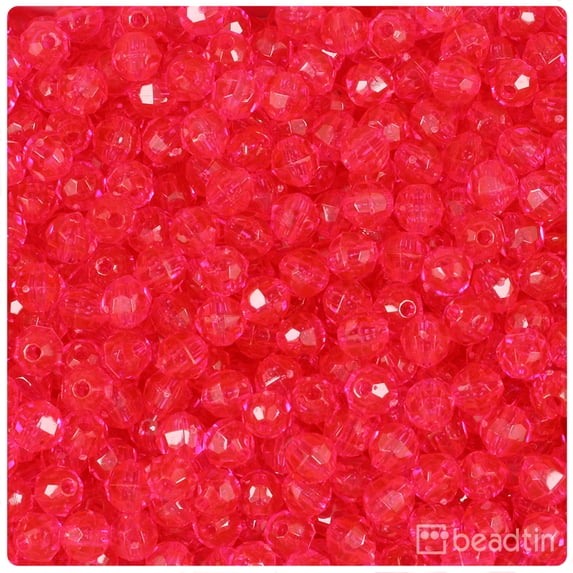 BeadTin Hot Pink Transparent 6mm Faceted Round Craft Beads (600pcs)