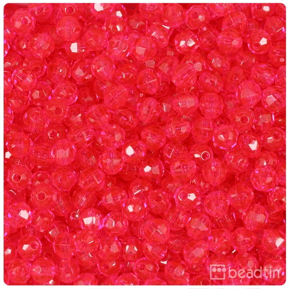 BeadTin Hot Pink Transparent 6mm Faceted Round Craft Beads (600pcs)