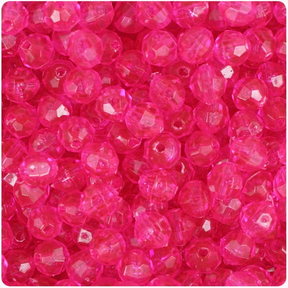 BeadTin Hot Pink Transparent 8mm Faceted Round Craft Beads (450pcs)