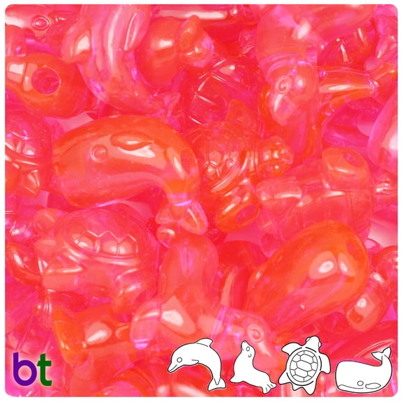 BeadTin Hot Pink Transparent Marine Life Pony Beads (2oz)