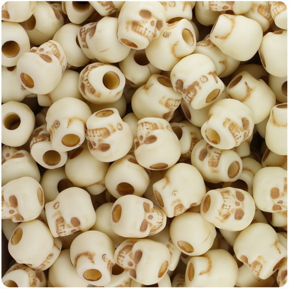 BeadTin Ivory & Brown Antique 11mm Skull Pony Beads (150pcs)