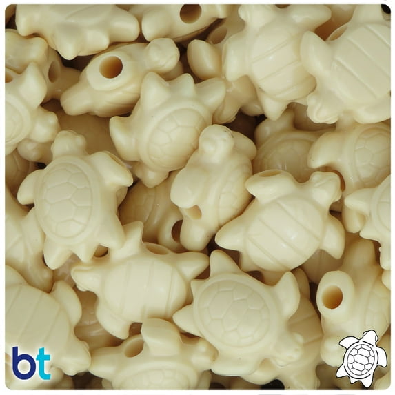 BeadTin Ivory Opaque 23mm Sea Turtle Plastic Pony Beads (24pcs)