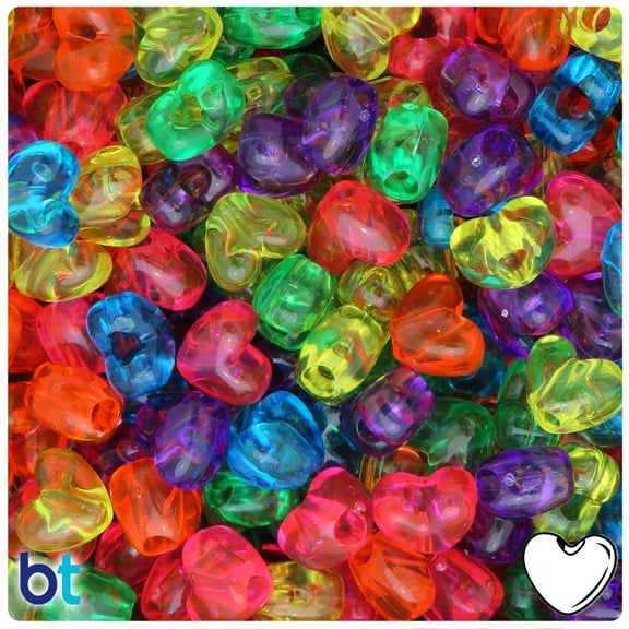 BeadTin Jelly Mix Transparent 12mm Heart (VH) Plastic Pony Beads (250pcs)
