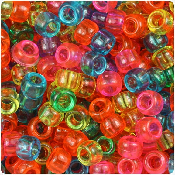 BeadTin Jelly Mix Transparent 9mm Barrel Pony Beads (500pc)