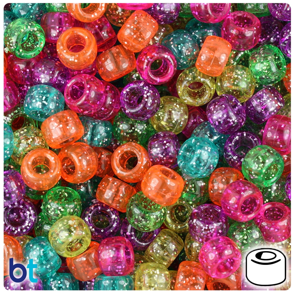 BeadTin Mixed Metallic 9x6mm Barrel Plastic Pony Beads (200pcs)