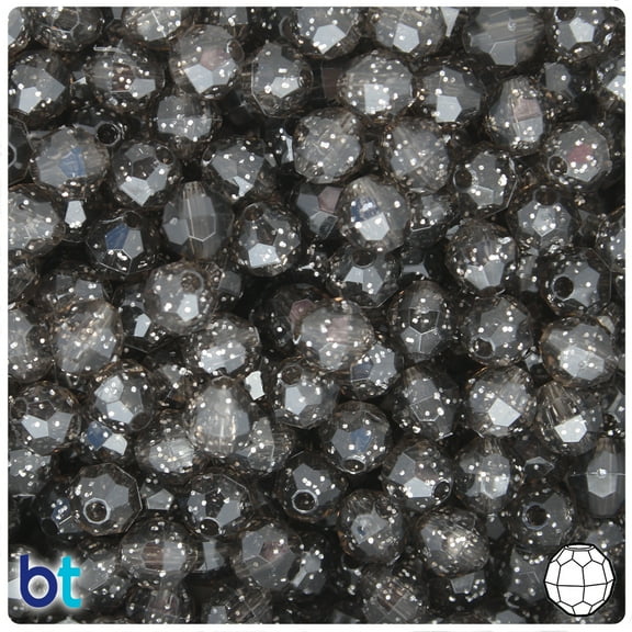 BeadTin Jet Sparkle 8mm Faceted Round Plastic Beads (450pcs)