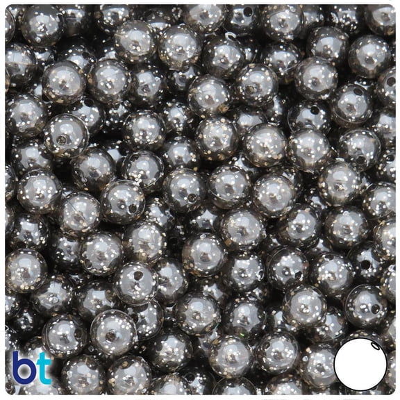 BeadTin Jet Sparkle 8mm Round Plastic Beads (300pcs)