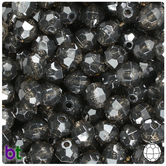 BeadTin Jet Transparent 10mm Faceted Round Craft Beads (225pcs)