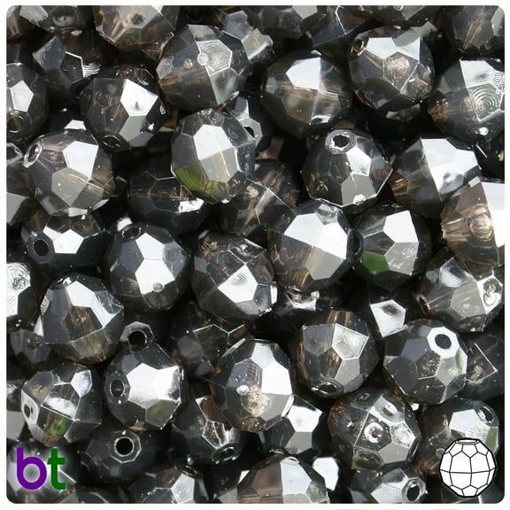 BeadTin Jet Transparent 12mm Faceted Round Plastic Beads (180pcs)