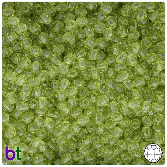 BeadTin Light Avocado Transparent 4mm Faceted Round Plastic Beads (1350pcs)