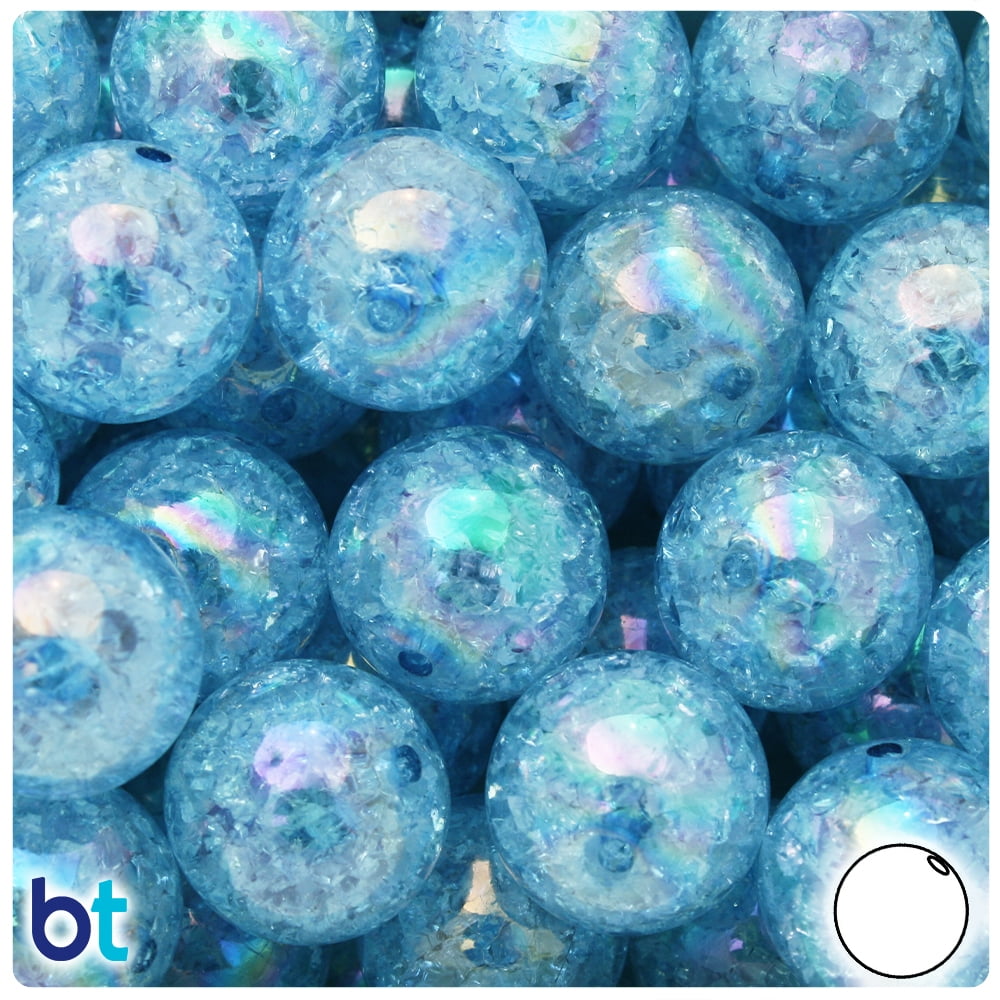 BeadTin Light Blue Crackle 20mm Round Plastic Beads (10pcs)