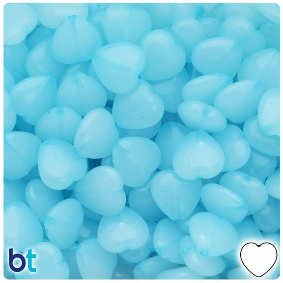 BeadTin Light Blue Translucent 14mm Heart Plastic Craft Beads (60pcs)
