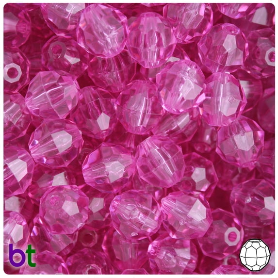 BeadTin Light Fuchsia Transparent 12mm Faceted Round Plastic Beads (180pcs)