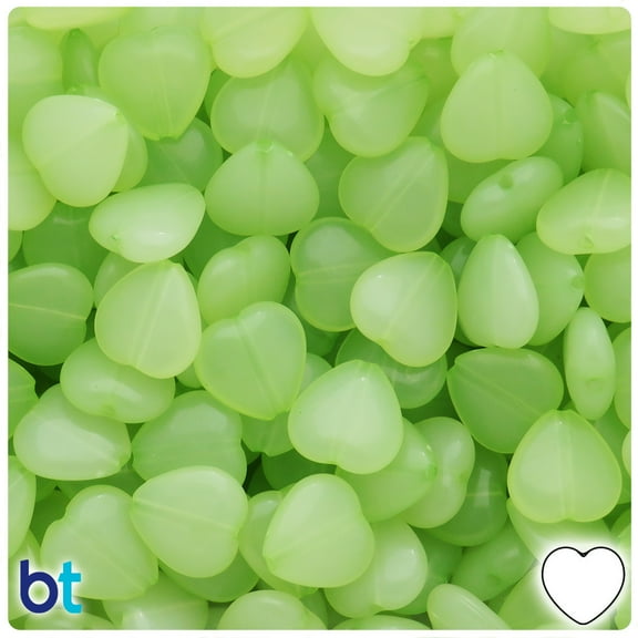 BeadTin Light Green Translucent 14mm Heart Plastic Craft Beads (60pcs)