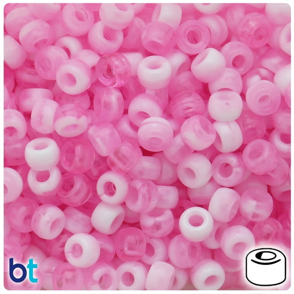 BeadTin Light Pink Marbled 9x6mm Barrel Pony Beads (300pcs)