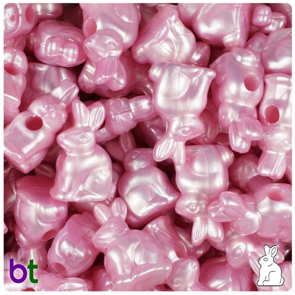 BeadTin Light Pink Pearl 24mm Bunny Rabbit Pony Beads (24pcs)