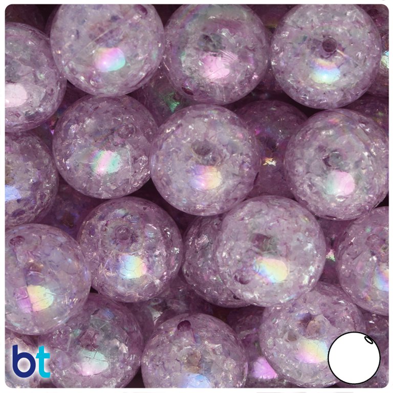 BeadTin Light Purple Crackle 20mm Round Plastic Beads (10pcs