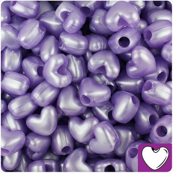 BeadTin Light Purple Pearl 12mm Heart Pony Beads (250pcs)