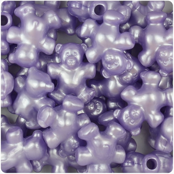 BeadTin Light Purple Pearl 25mm Teddy Bear Pony Beads (24pcs)