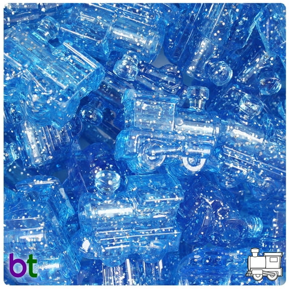BeadTin Light Sapphire Sparkle 22mm Train Pony Beads (24pcs)