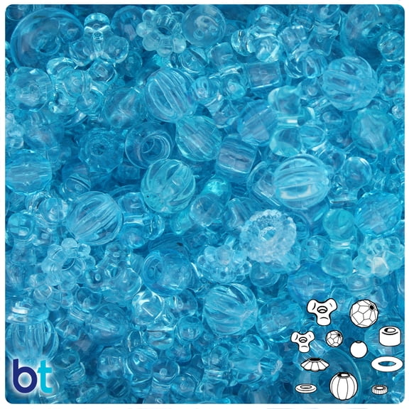 BeadTin Light Turquoise Transparent Plastic Craft Bead Mix (4oz)