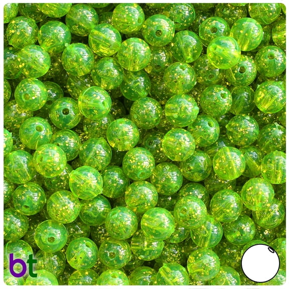 BeadTin Lime Roe Gold Sparkle 8mm Round Plastic Beads (300pcs)