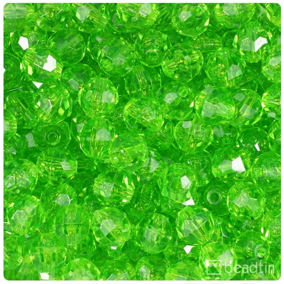 BeadTin Lime Transparent 10mm Faceted Round Craft Beads (225pcs)
