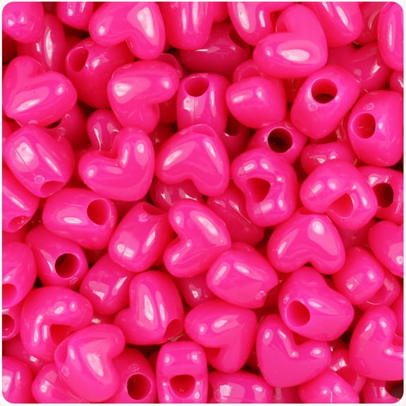 BeadTin Magenta Neon Bright 12mm Heart Pony Beads (250pcs)