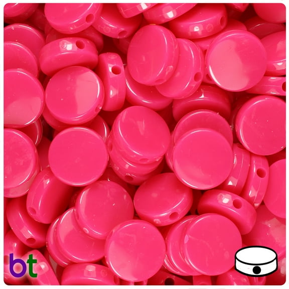 BeadTin Magenta Neon Bright 13mm Coin Plastic Beads (150pcs)