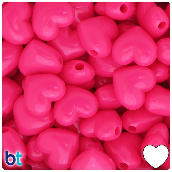 BeadTin Magenta Neon Bright 18mm Heart Plastic Pony Beads (24pcs)