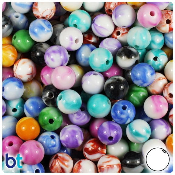 BeadTin Marbled Mix 10mm Round Plastic Craft Beads (100pcs)
