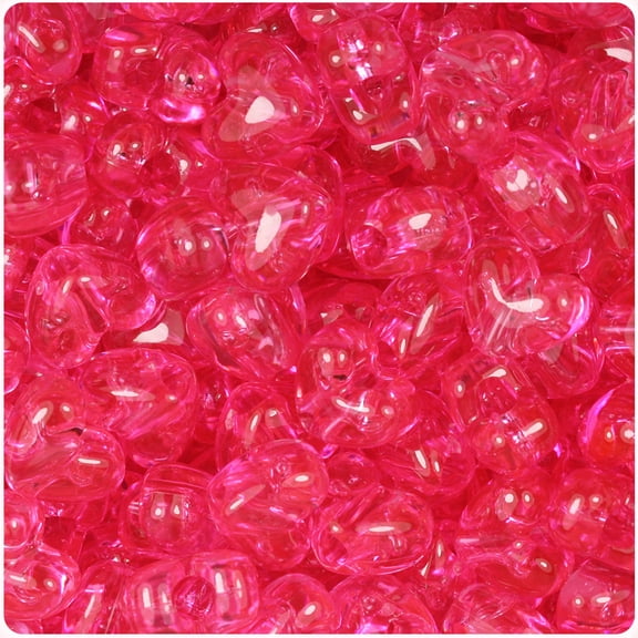 BeadTin Medium Pink Transparent 12mm Heart Pony Beads (250pcs)