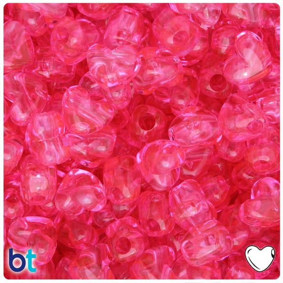 BeadTin Medium Pink Transparent 12mm Heart Pony Beads w/HH (250pcs)