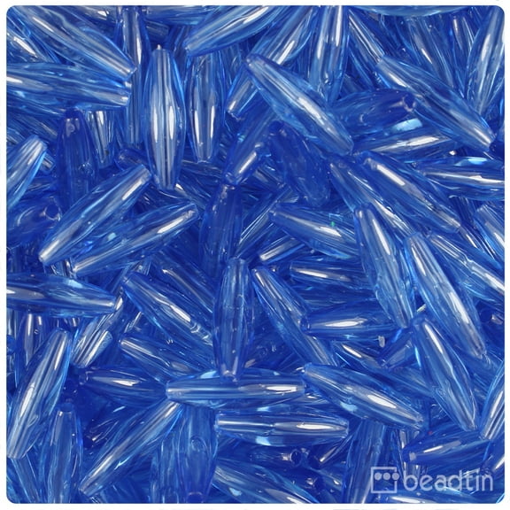 BeadTin Medium Sapphire Transparent 19mm Spaghetti Plastic Beads (150pcs)