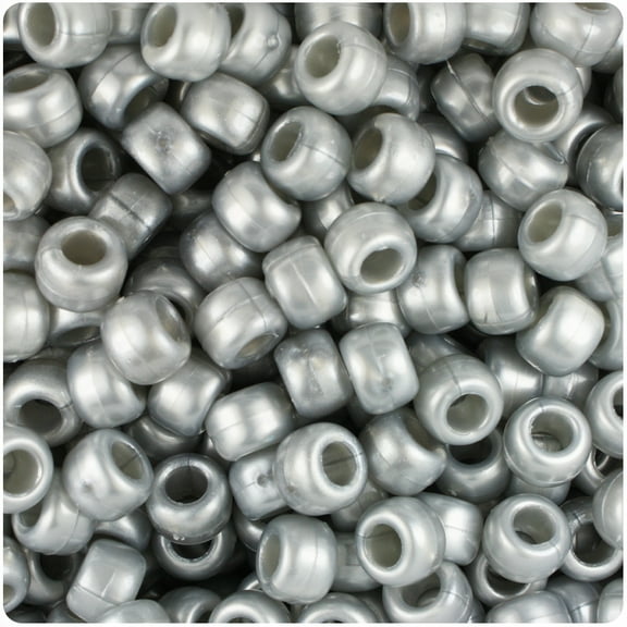 BeadTin Medium Silver Pearl 9mm Barrel Pony Beads (500pc)