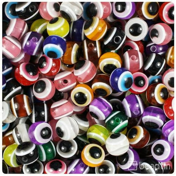BeadTin Mixed Colors Evil Eye 10mm Round Resin Beads (100pcs)
