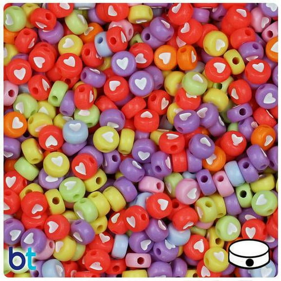 BeadTin Mixed Opaque 7mm Coin Alpha Beads - White Hearts (250pcs)