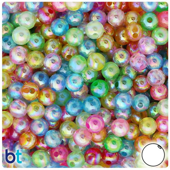BeadTin Mixed Translucent AB 8mm Round Plastic Craft Beads (150pcs)
