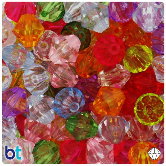 BeadTin Mixed Transparent 16mm Faceted Bicone Plastic Beads (36pcs)