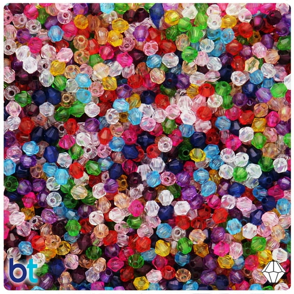BeadTin Mixed Transparent 4mm Faceted Bicone Plastic Beads (1200pcs)