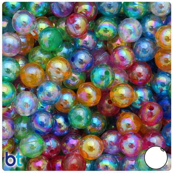 BeadTin Mixed Transparent AB 10mm Round Plastic Beads (100pcs)